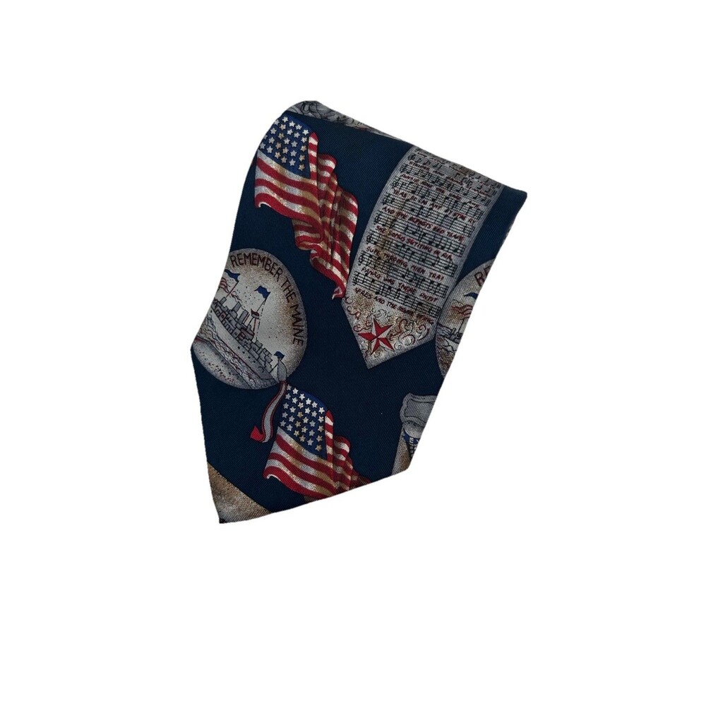 417 by‎ Van Heusen Rember The Maine Star Spangled Banner Silk Tie  58.75" x 4"